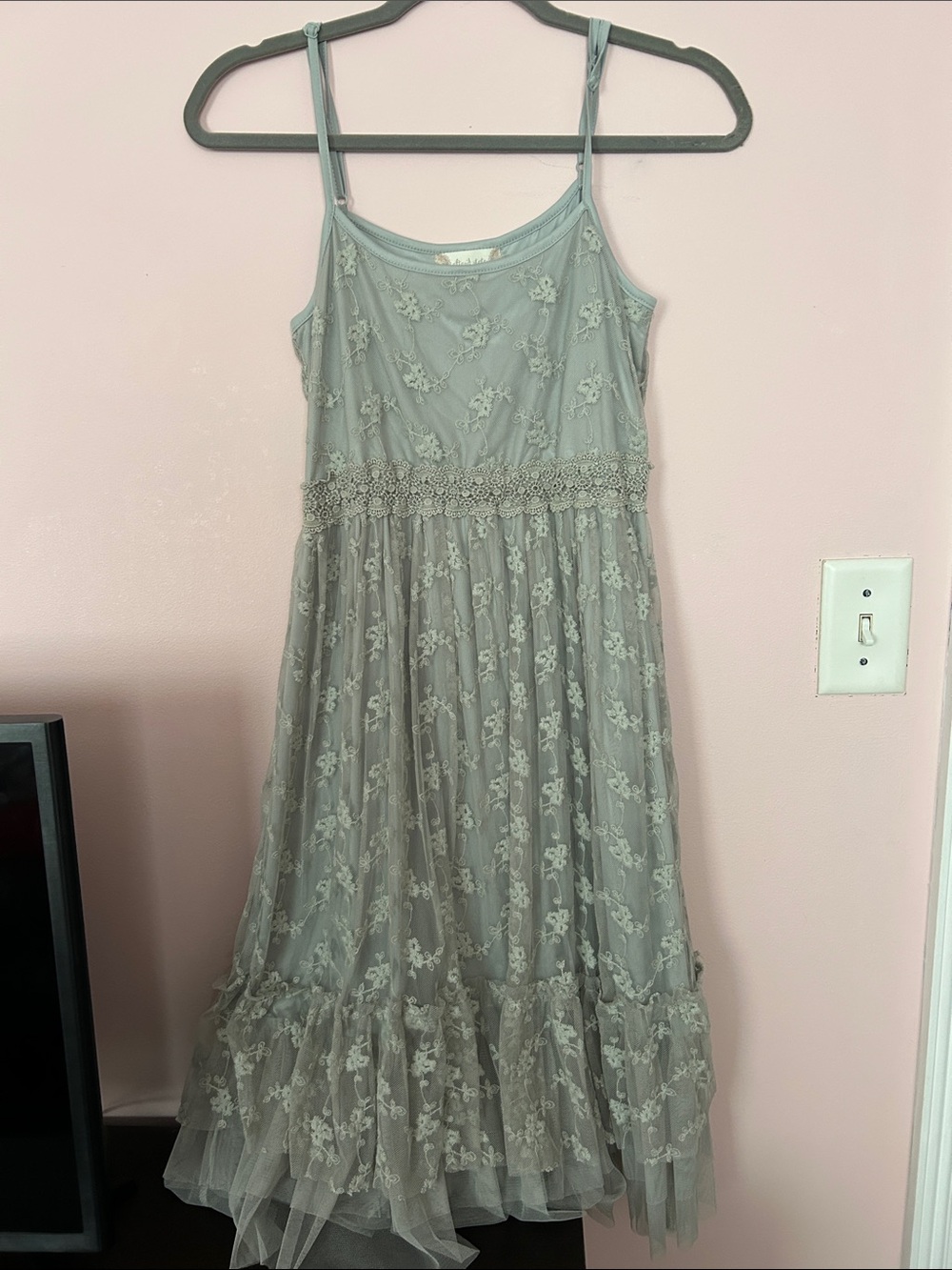 Altar'd State Sage Green Lace-Embellished Top